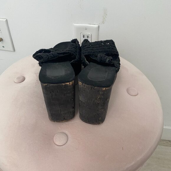 Enzo Angiolini Black Braided Knit Wedge Open Toe Heels Size 7.5 - Picture 5 of 6